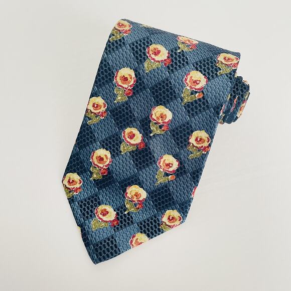 Ermenegildo Zegna Mens 100% Silk Necktie Blue Multicolor Floral Dress Tie Italy - Picture 1 of 10